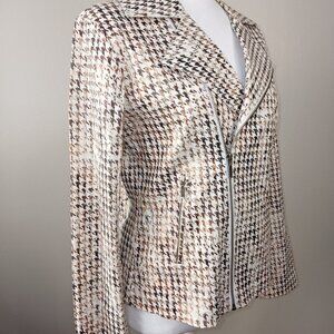 Chico Gretta Glimmer bronze jacket with Asymmetrical Zip Houndstooth size 0
